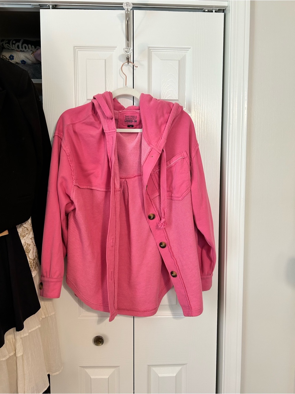 American Eagle Outfitters Pink Hooded Waffle-Knit Shacket
